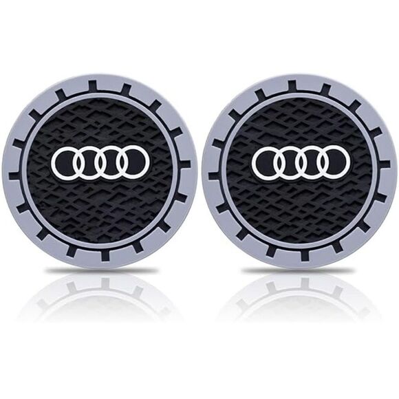 Audi logo cup Coasters in black and gray Set of 2 NWT - Picture 4 of 7